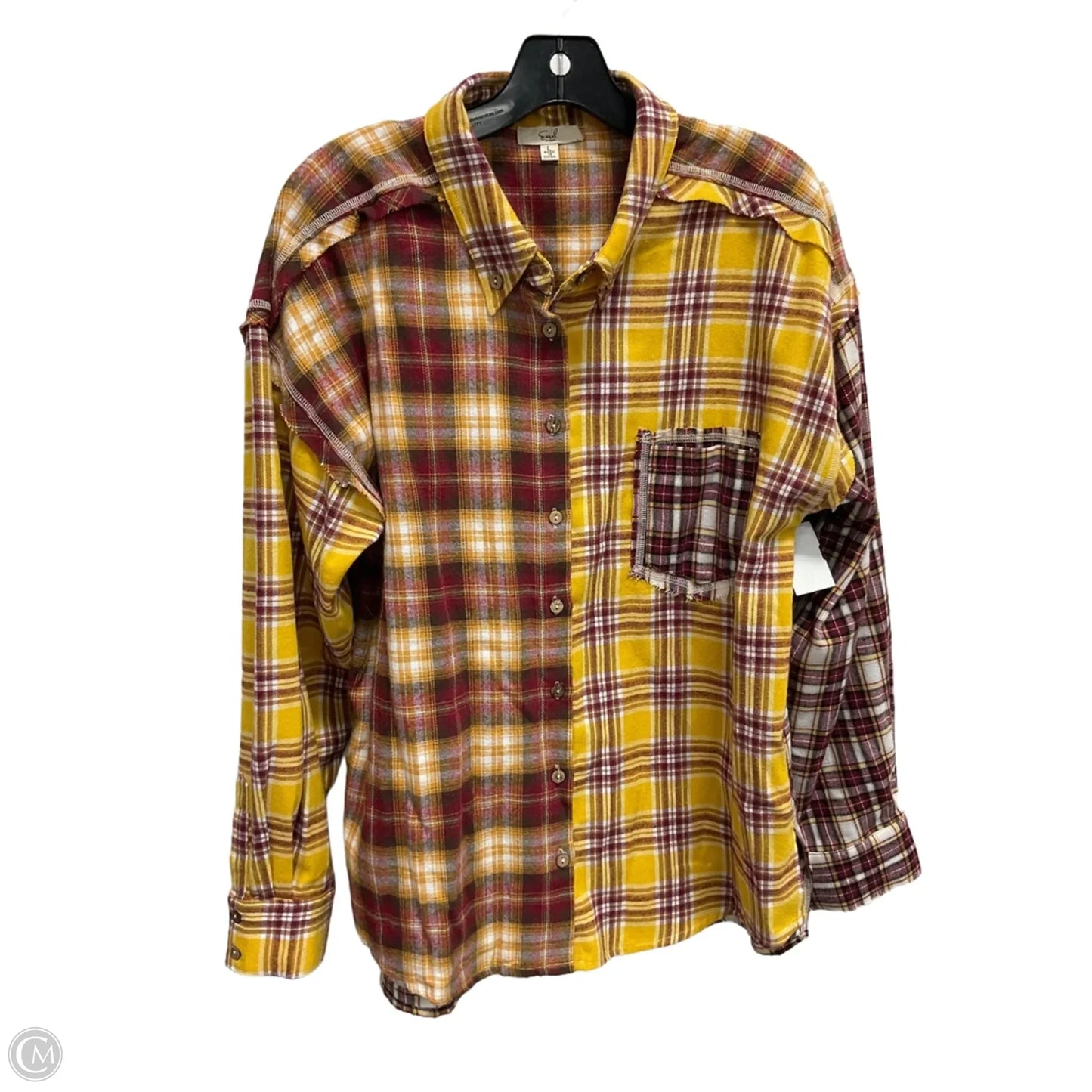 Top Long Sleeve By Easel In Plaid Pattern, Size: L