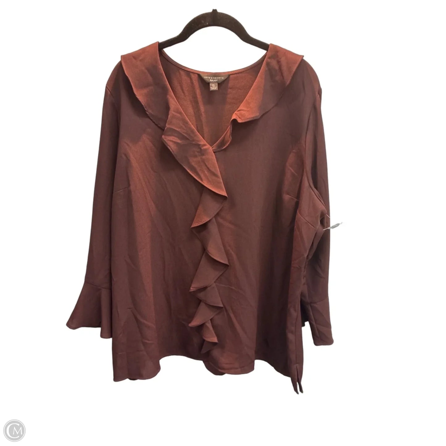 Blouse Long Sleeve By Investments In Brown, Size: Xl