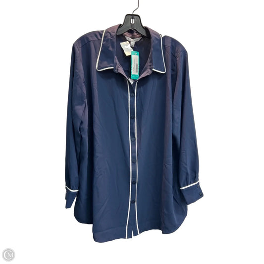 Blouse Long Sleeve By 41 Hawthorn In Blue, Size: 1x