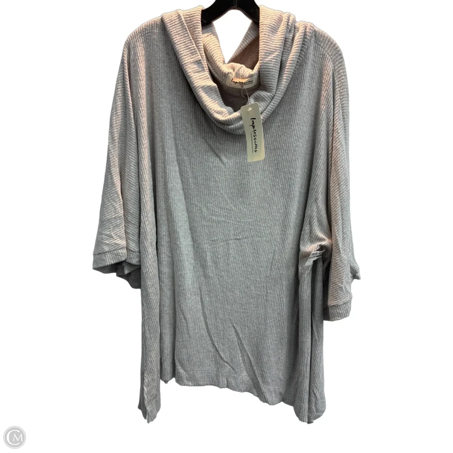 Sweater Short Sleeve By Impressions In Grey, Size: 2x