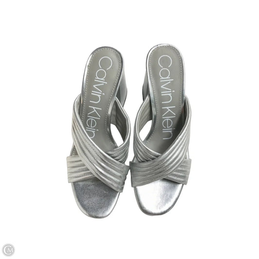 Sandals Heels Block By Calvin Klein In Silver, Size: 7