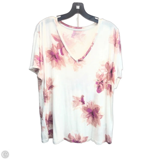 Top Short Sleeve By Nine West In Floral Print, Size: L