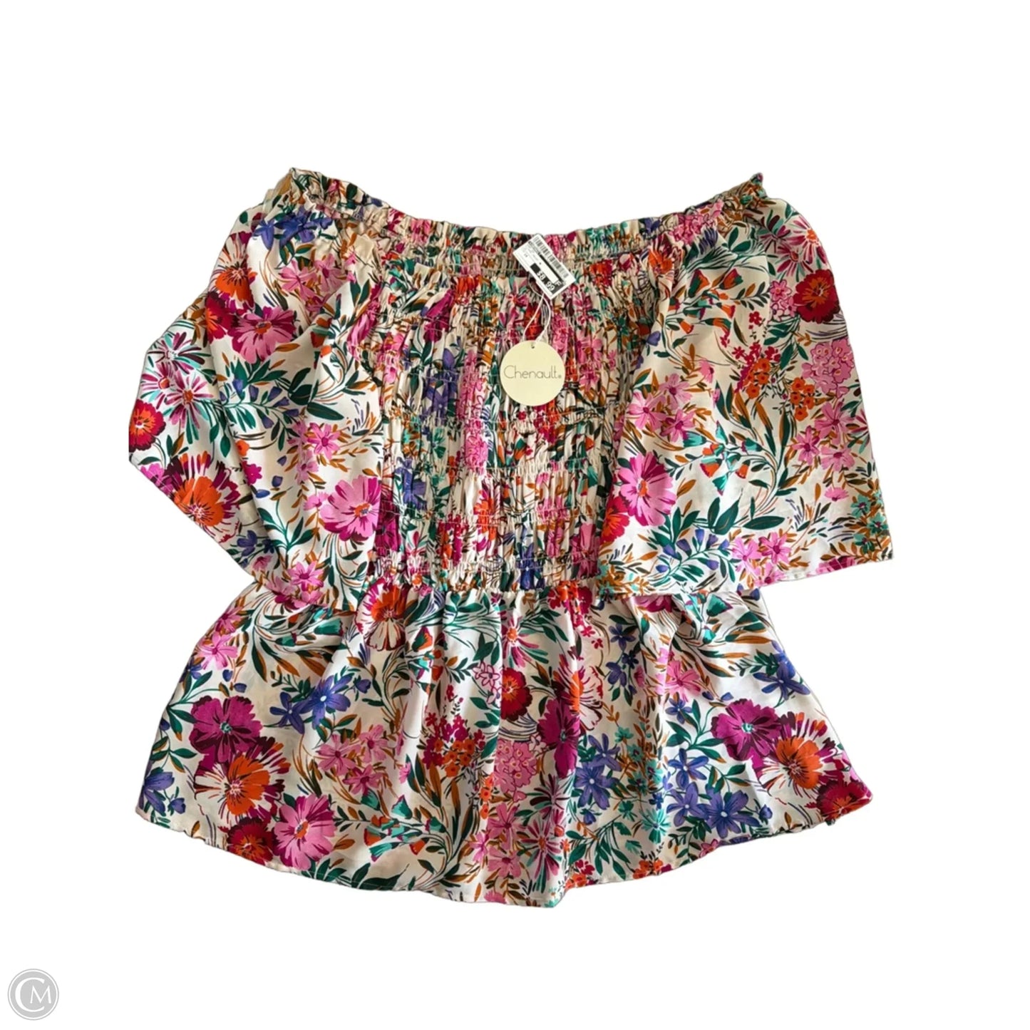 Top Short Sleeve By Chenault In Floral Print, Size: 1x