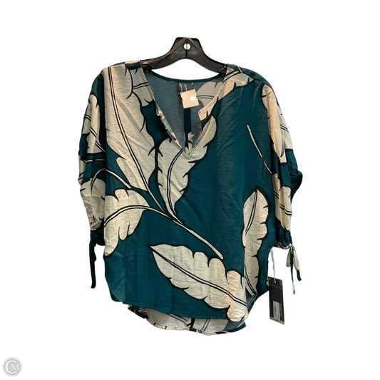 Top Short Sleeve By Worthington In Cream & Green, Size: M
