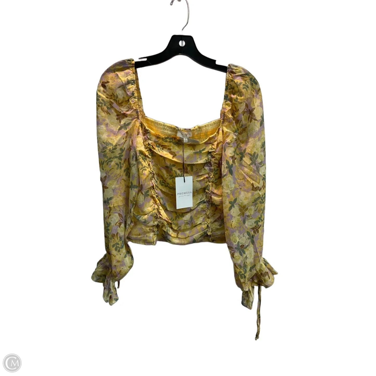 Blouse Long Sleeve By Promesa In Yellow, Size: L