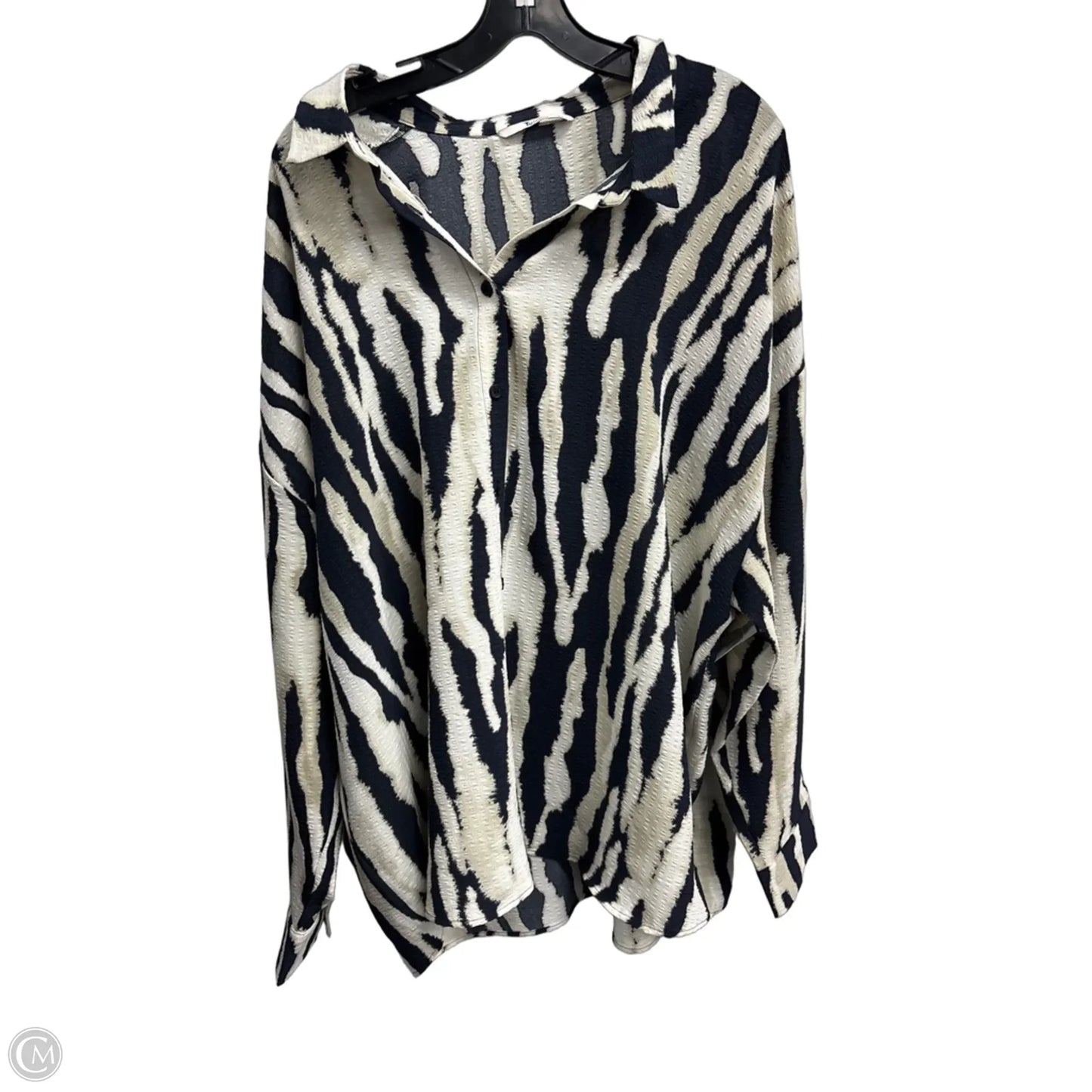 Blouse Long Sleeve By Clothes Mentor In Black & Cream, Size: 3x