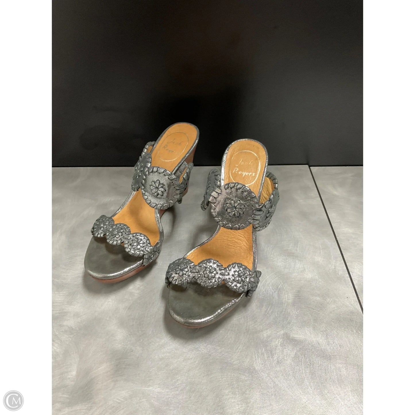 Sandals Heels Wedge By Jack Rogers In Silver, Size: 5.5