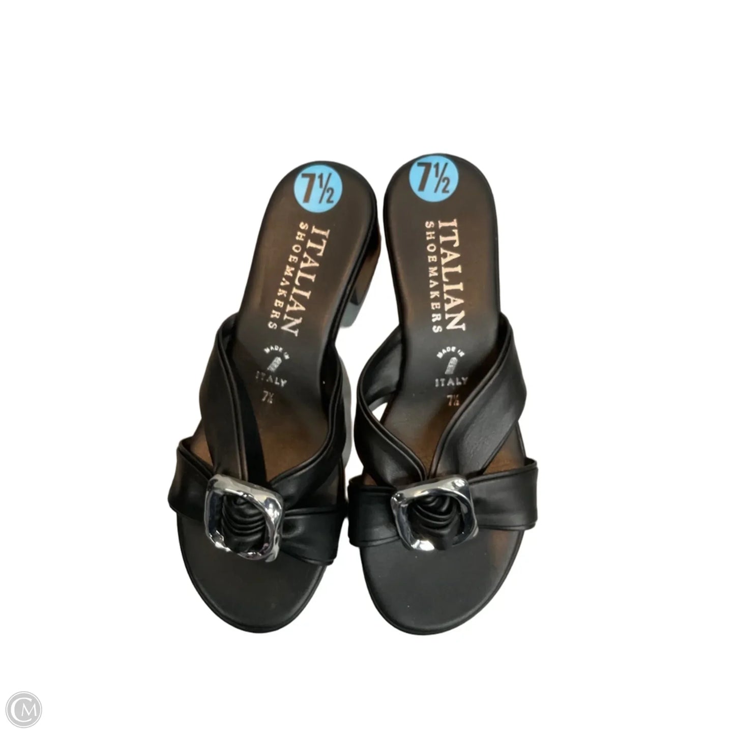 Sandals Heels Block By Italian Shoemakers In Black, Size: 7.5