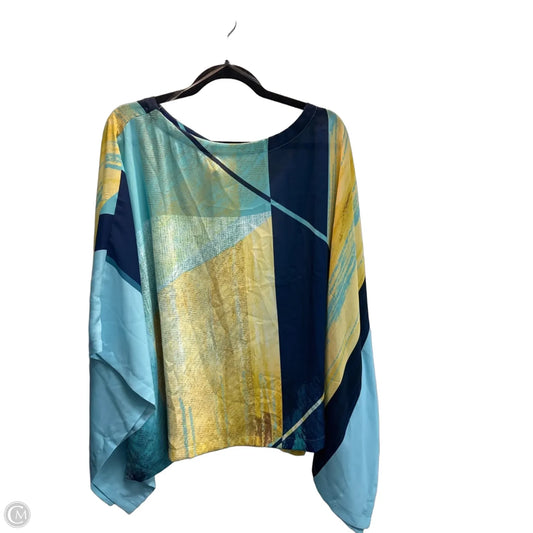 Poncho By Chicos In Blue & Yellow, Size: L