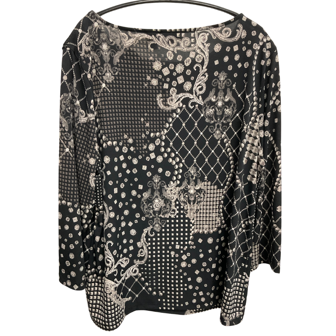 Top Long Sleeve By Chicos In Black & Tan, Size: L