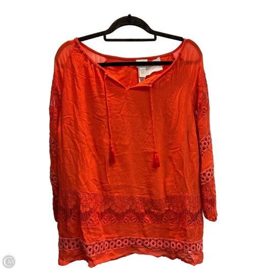 Top 3/4 Sleeve By Chicos In Orange, Size: Xl