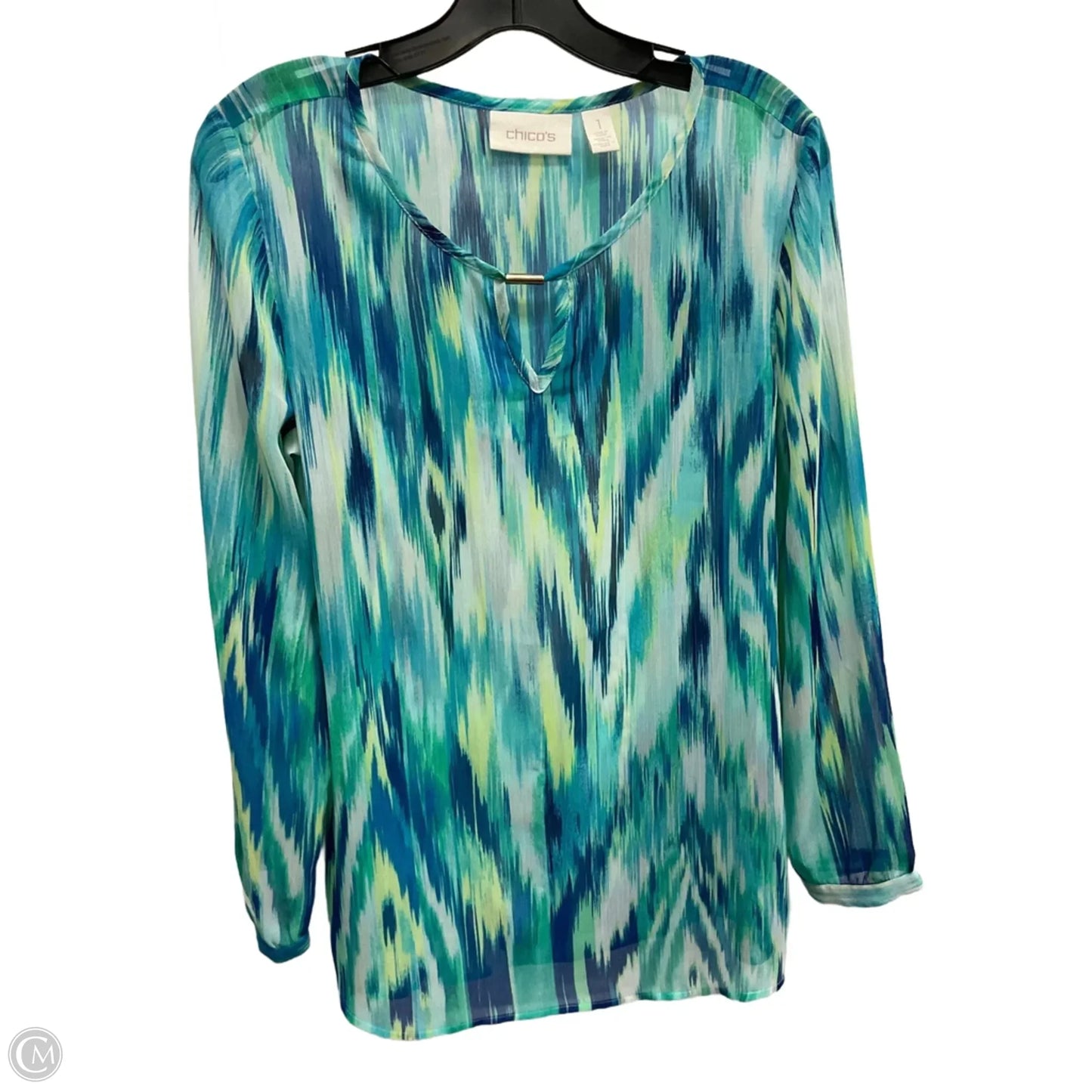 Blouse 3/4 Sleeve By Chicos In Aqua, Size: M