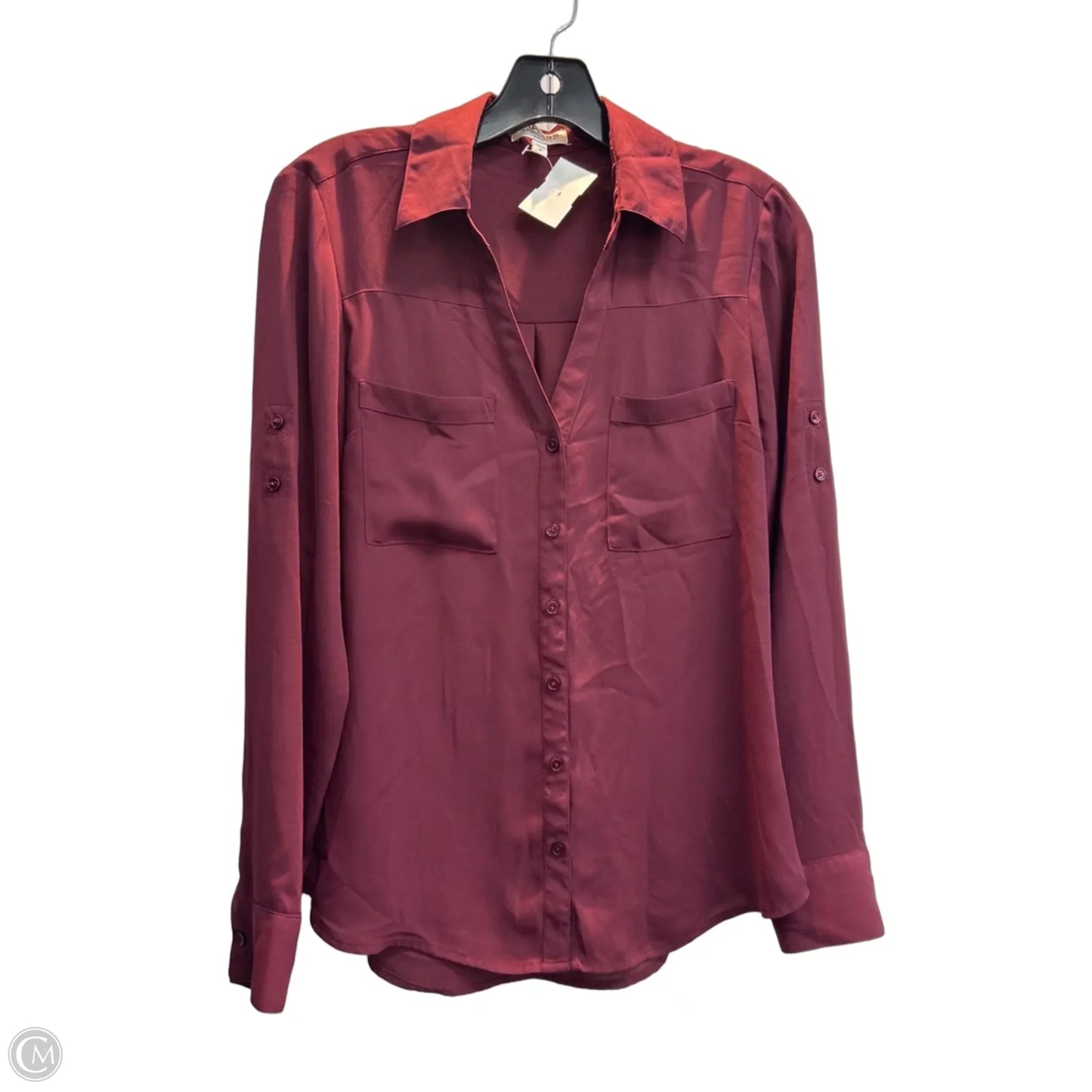 Blouse Long Sleeve By Express In Maroon, Size: S