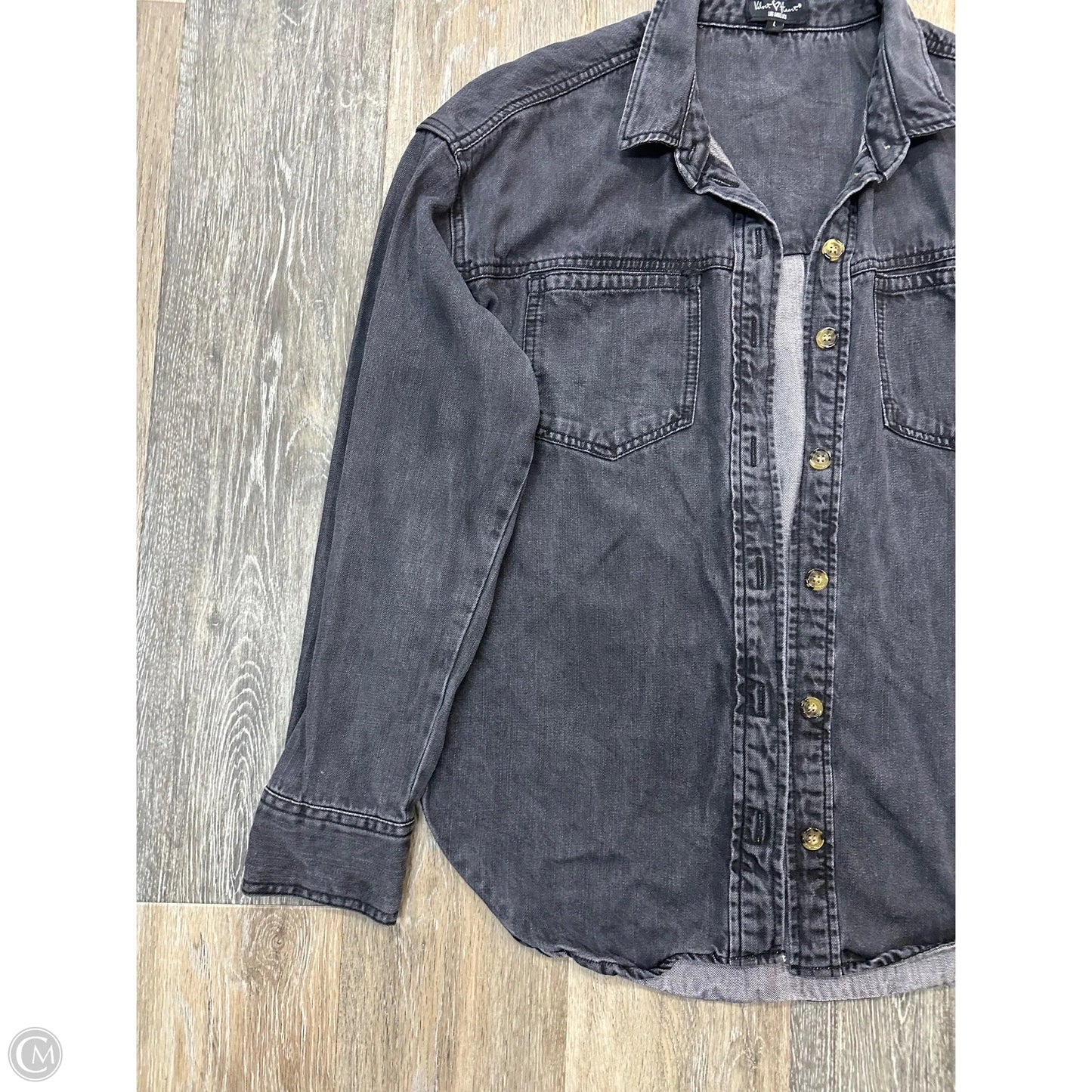 Blouse Long Sleeve By Velvet Heart In Grey Denim, Size: L