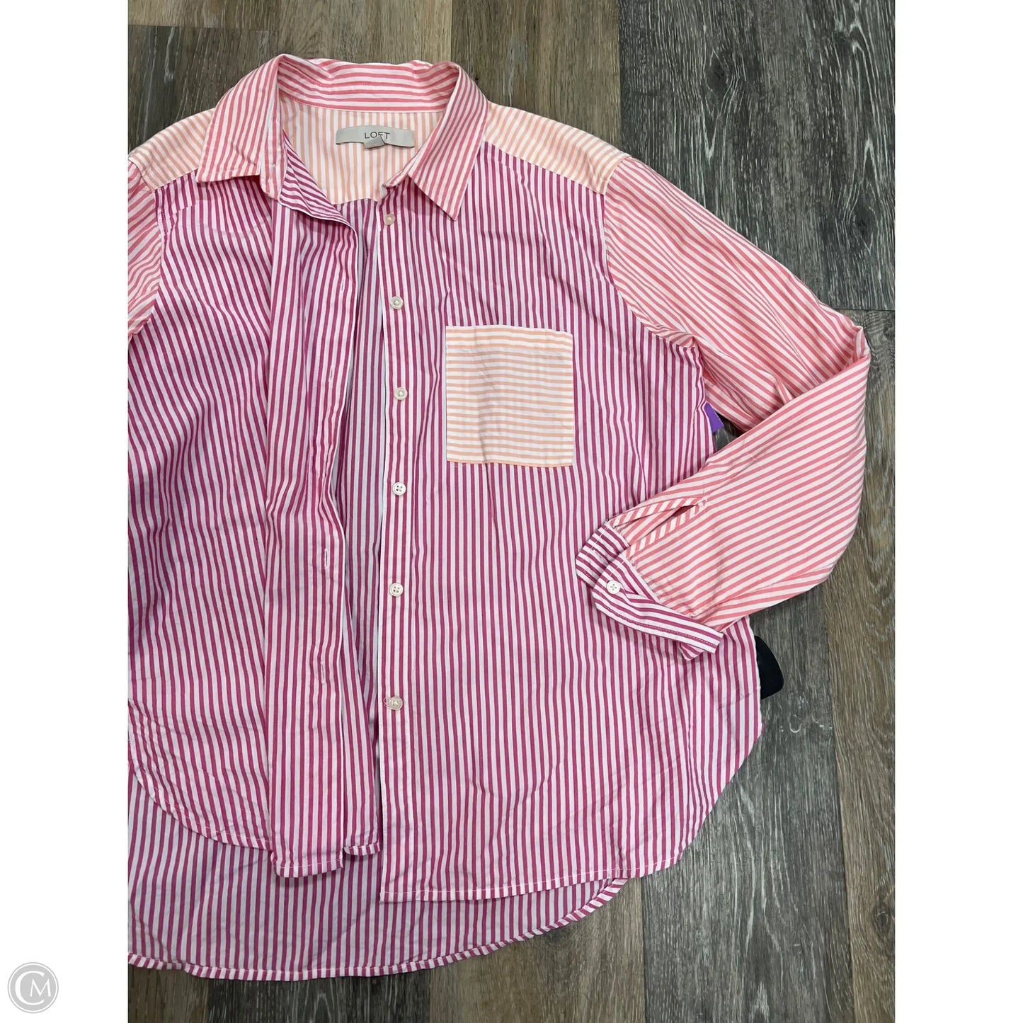 Blouse Long Sleeve By Loft In Striped Pattern, Size: M