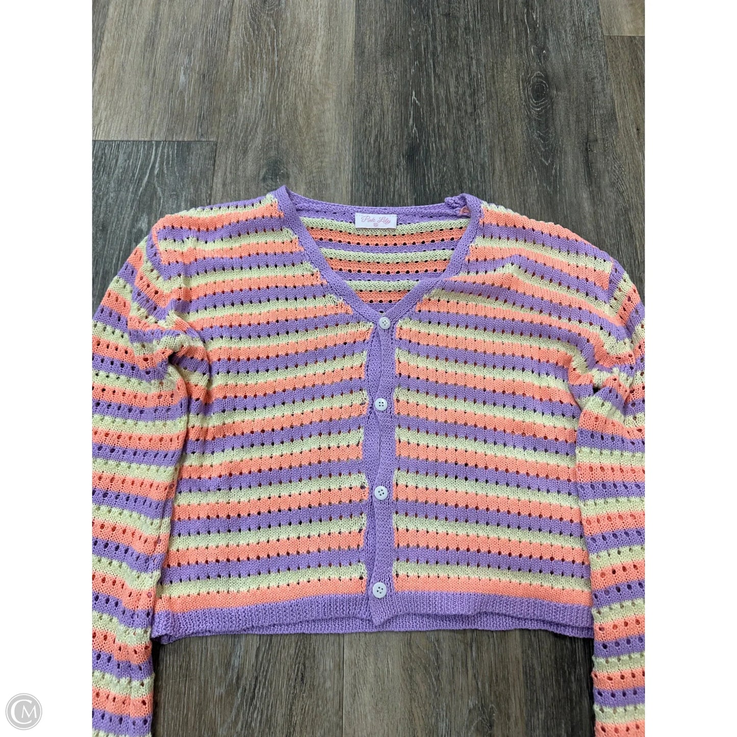 Sweater Cardigan By Pink Lily In Striped Pattern, Size: Xs
