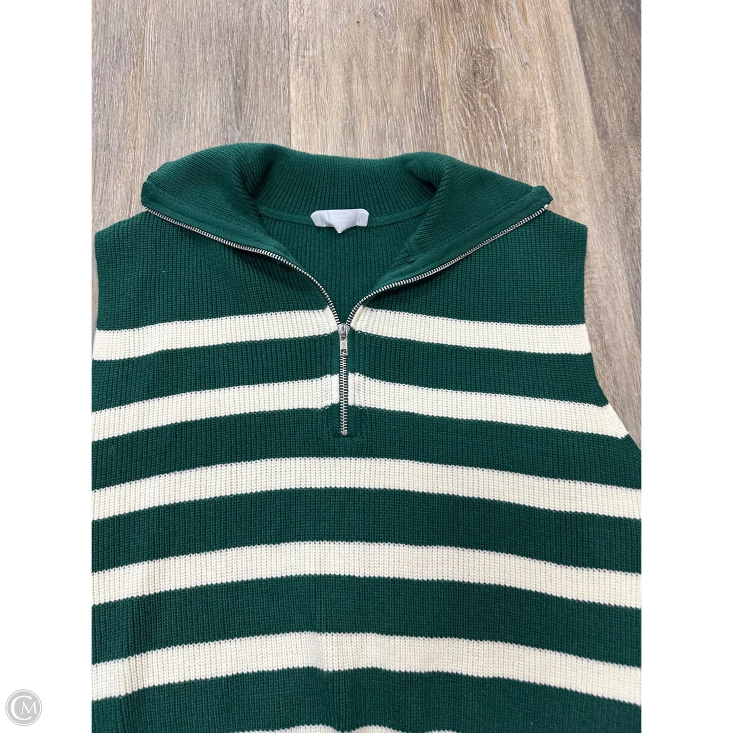 Sweater Short Sleeve By Double Zero In Green & White, Size: M