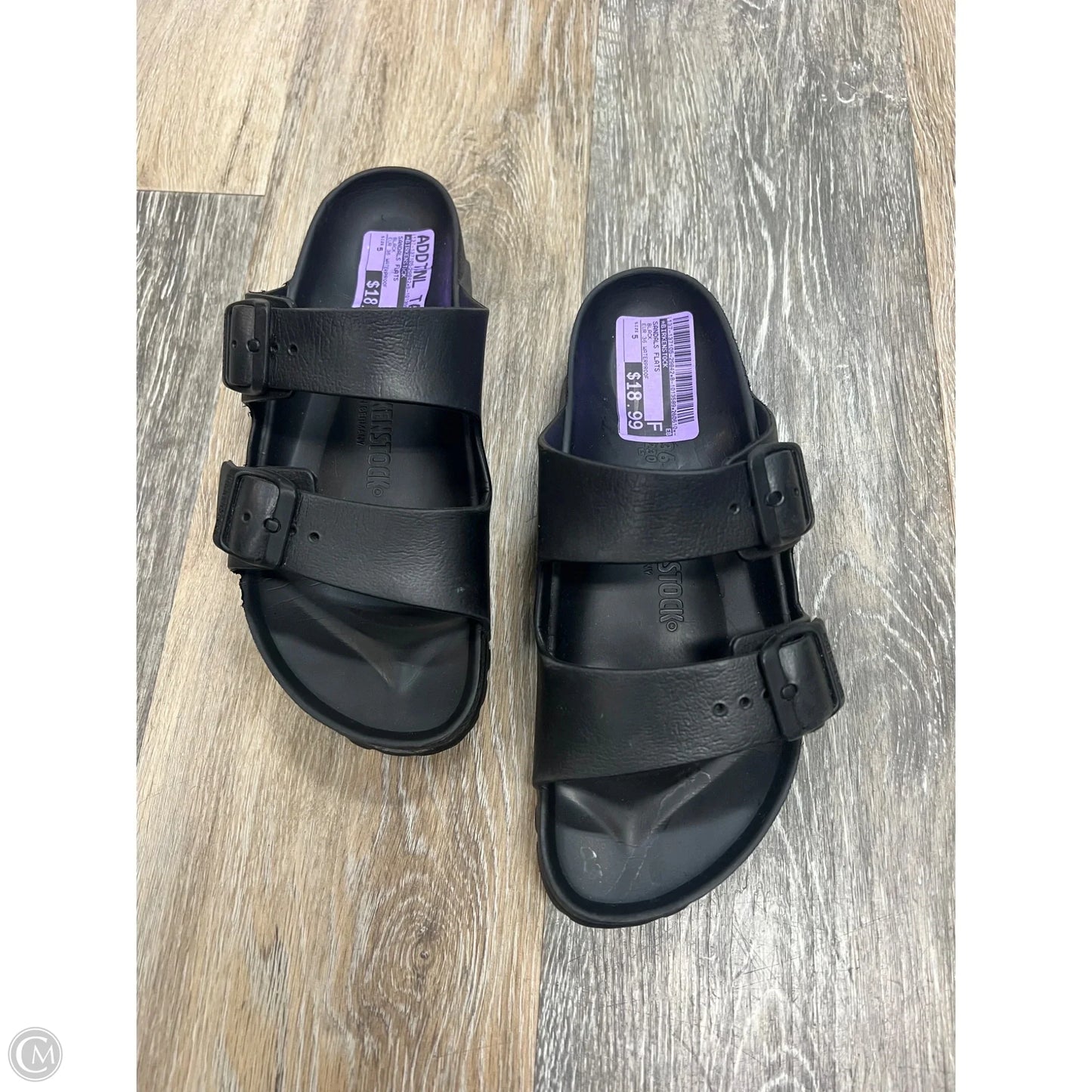 Sandals Flats By Birkenstock In Black, Size: 5