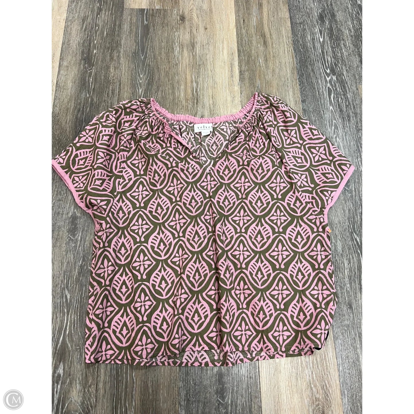 Blouse Short Sleeve By Velvet In Green & Pink, Size: S
