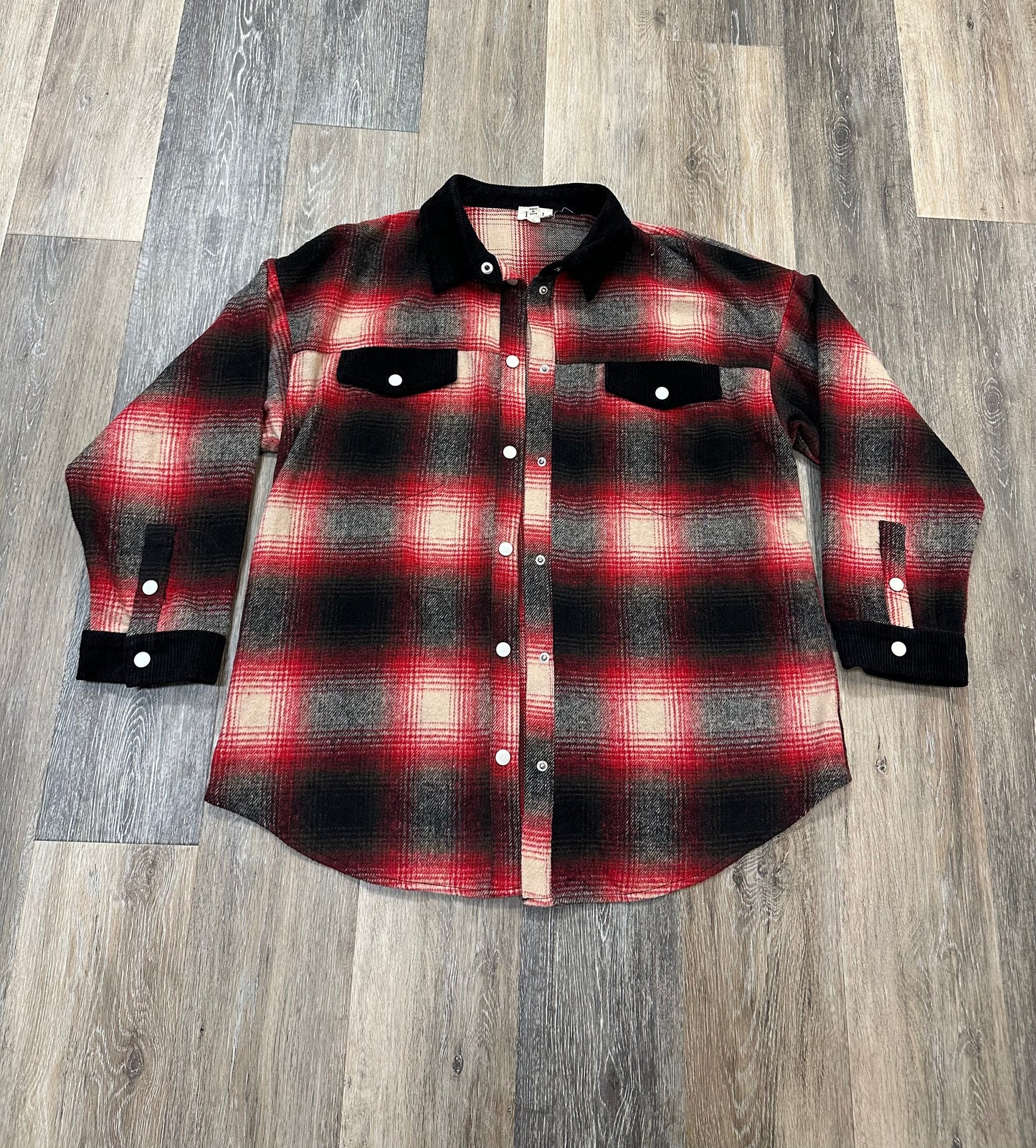 Jacket Shirt By Pol In Plaid Pattern, Size: L