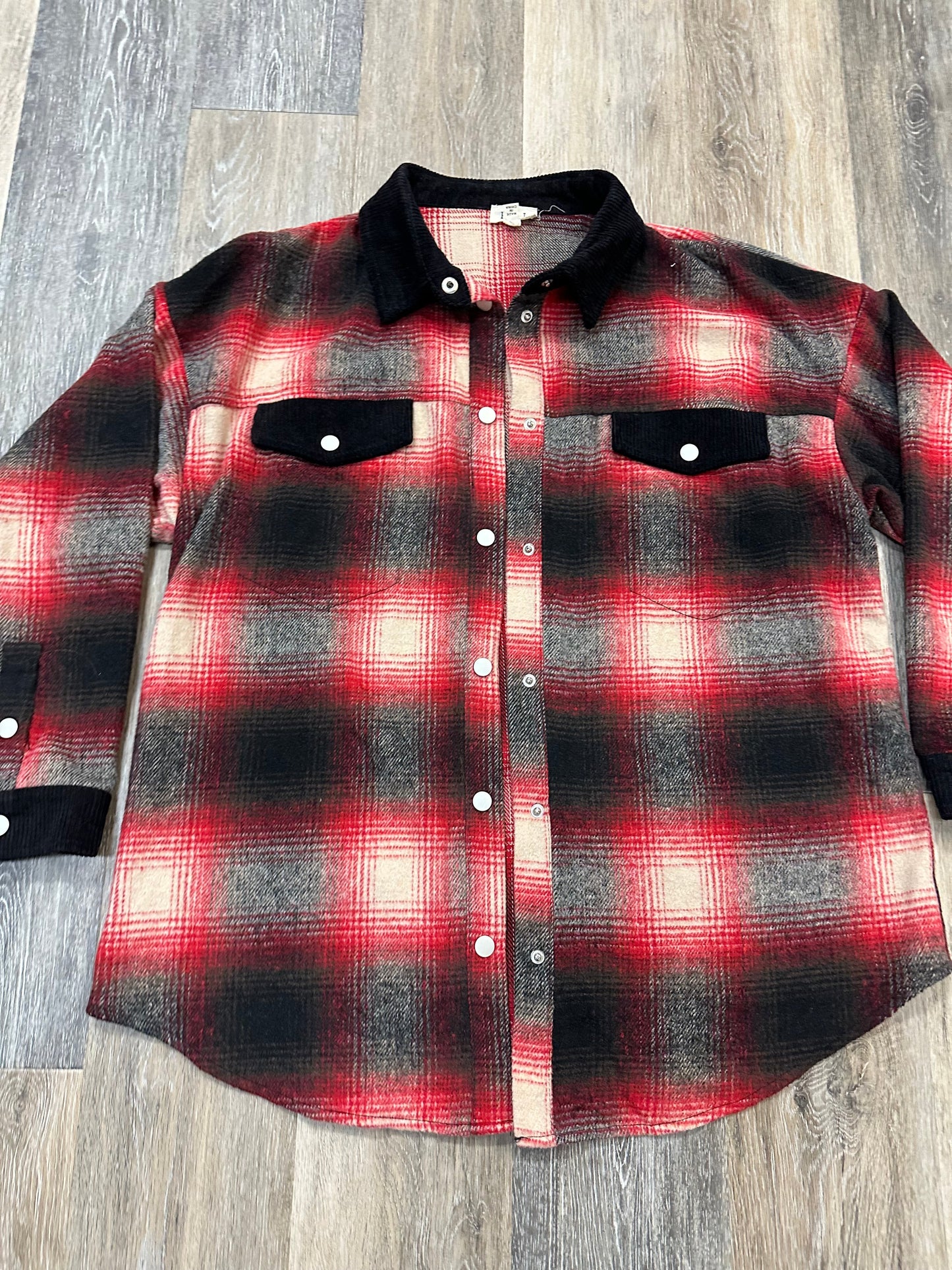 Jacket Shirt By Pol In Plaid Pattern, Size: L