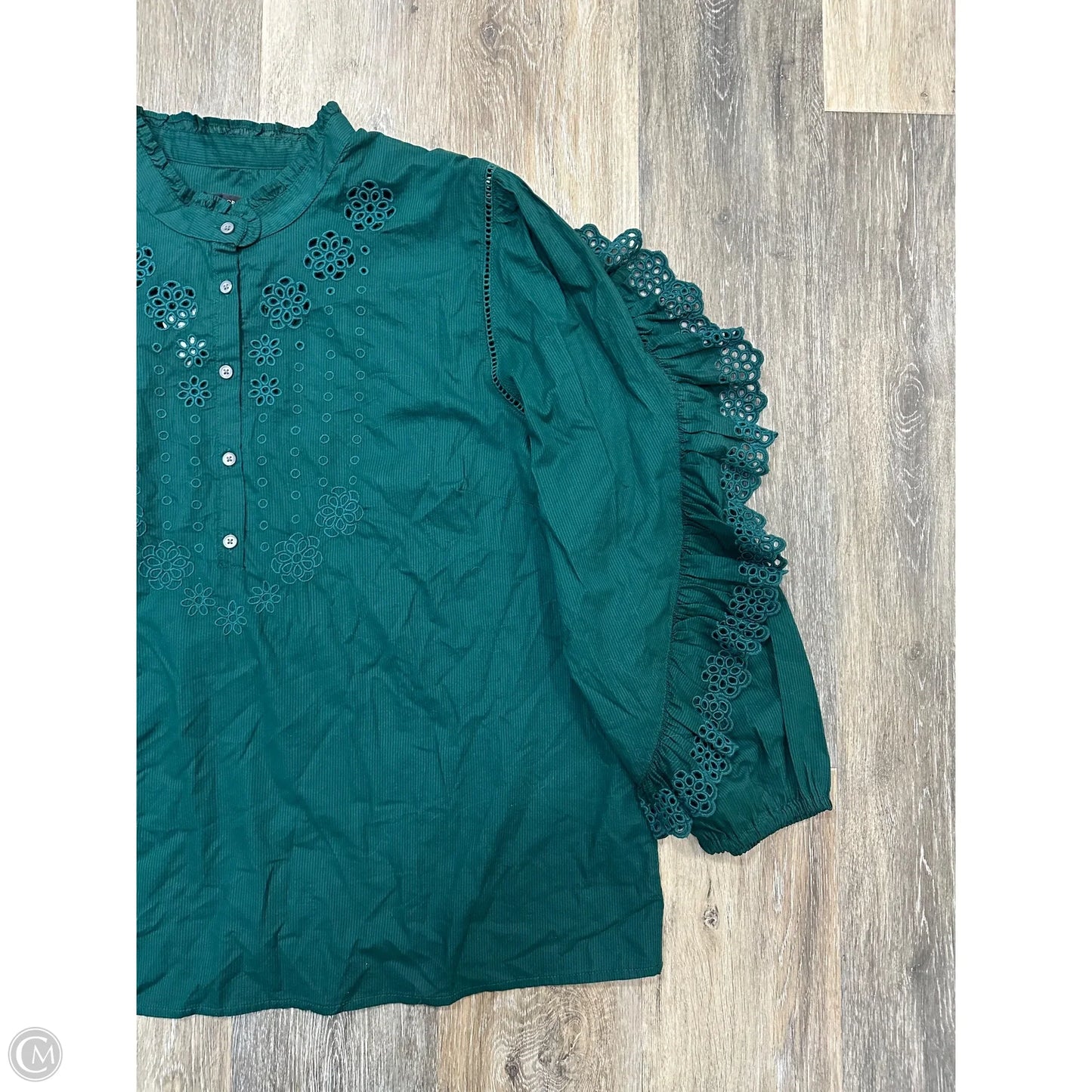 -Blouse Long Sleeve By J. Crew In Green, Size: Xxl