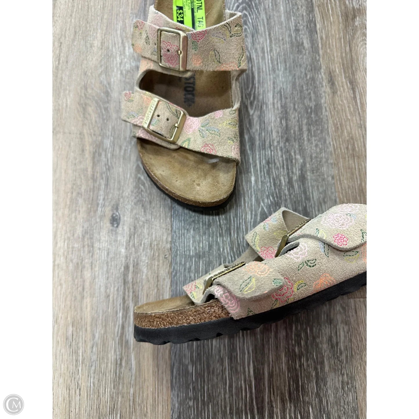Sandals Flats By Birkenstock In Floral Print, Size: 5
