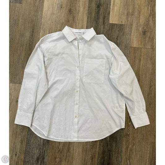 Blouse Long Sleeve By Calvin Klein In White, Size: L