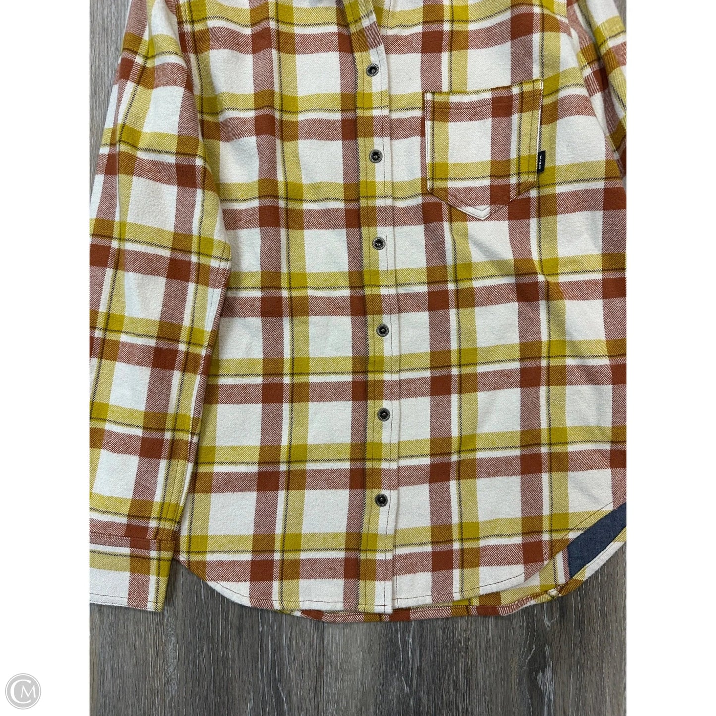Blouse Long Sleeve By Prana In Plaid Pattern, Size: S