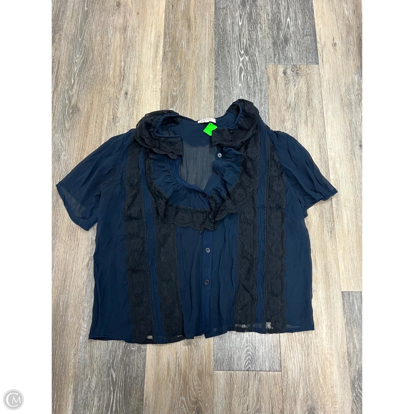 Blouse Short Sleeve By Chasing Unicorns In Blue, Size: L