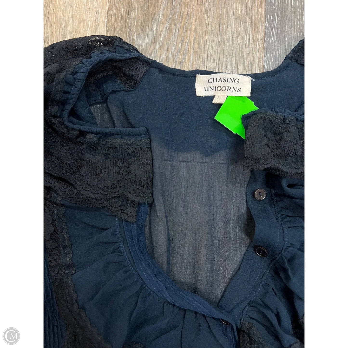 Blouse Short Sleeve By Chasing Unicorns In Blue, Size: L
