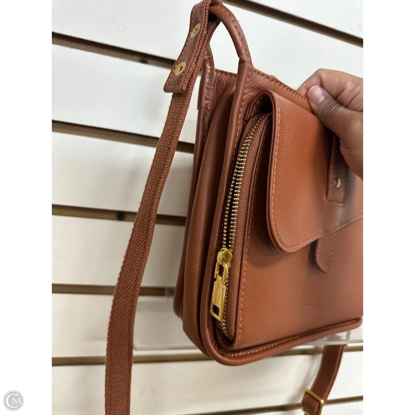 -Handbag Leather By Minooy, Size: Medium