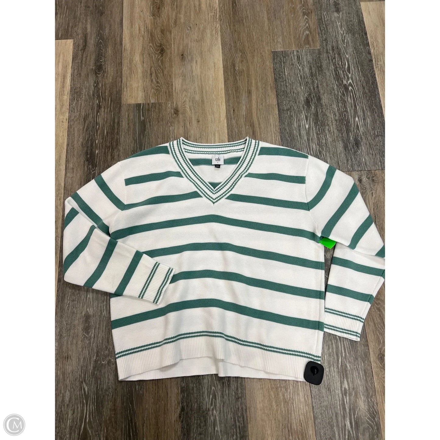 Sweater By Cabi In Green & White, Size: L