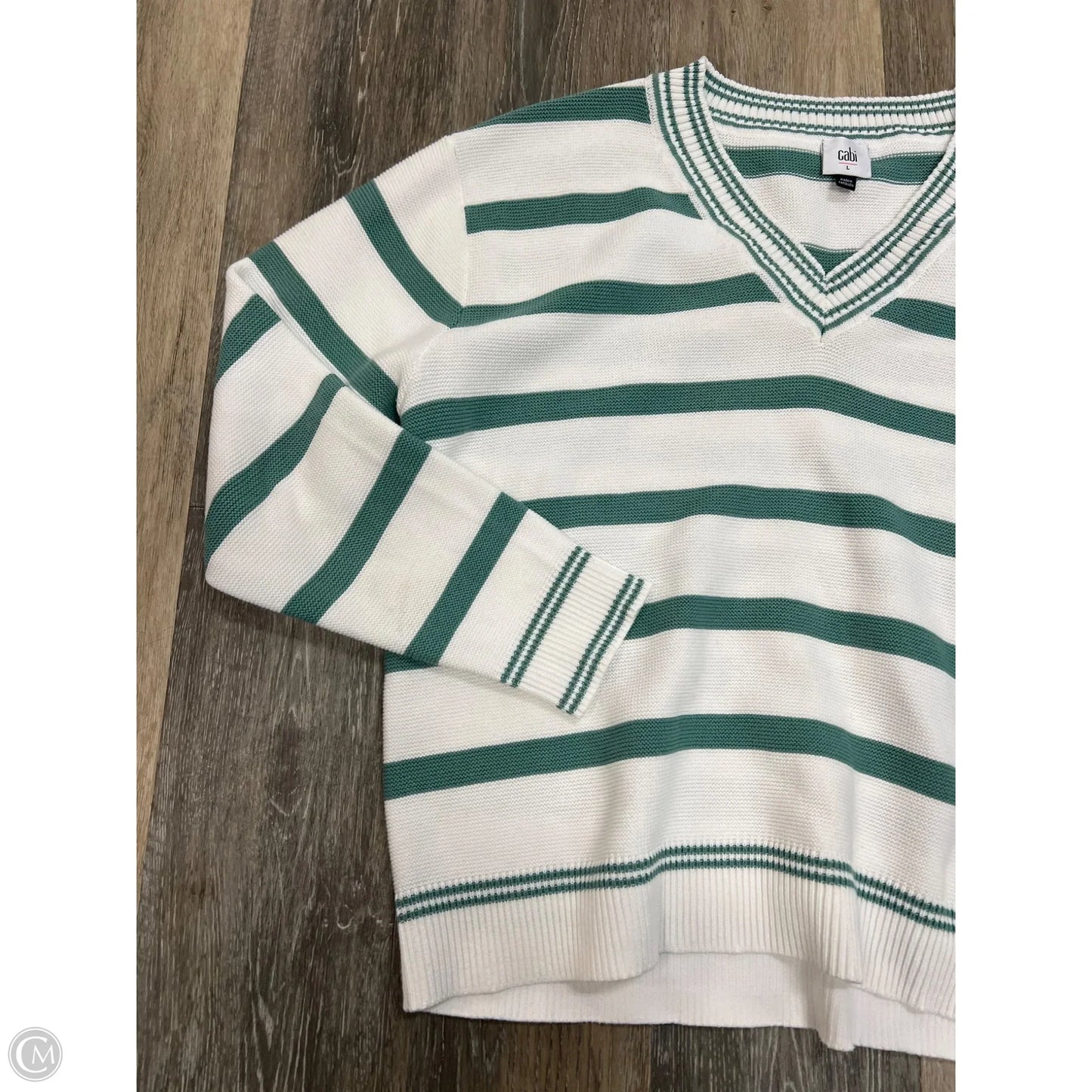 Sweater By Cabi In Green & White, Size: L