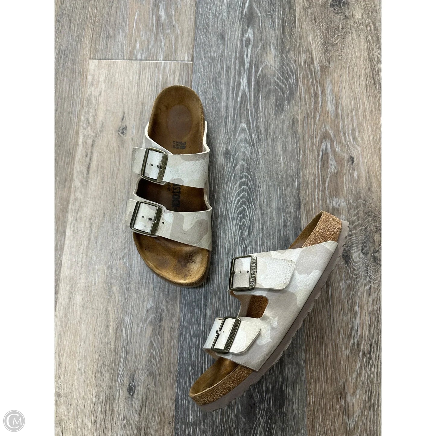 Sandals Flats By Birkenstock In Camouflage Print, Size: 7
