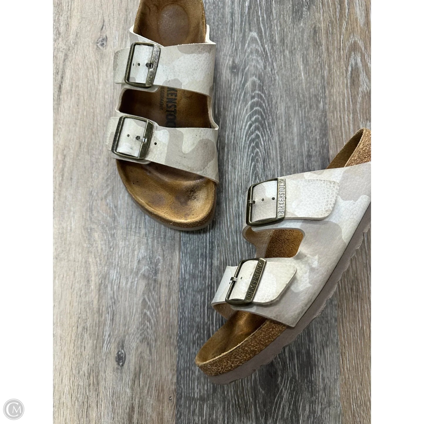 Sandals Flats By Birkenstock In Camouflage Print, Size: 7