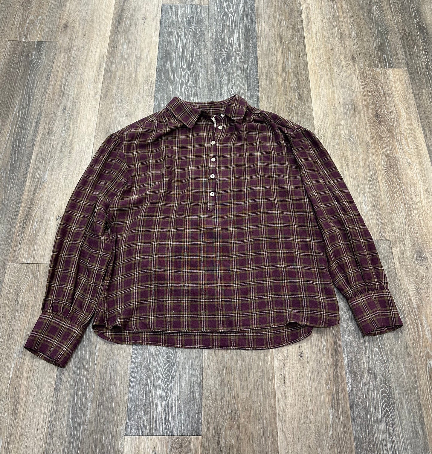 Plaid Pattern Blouse Long Sleeve Faherty, Size M