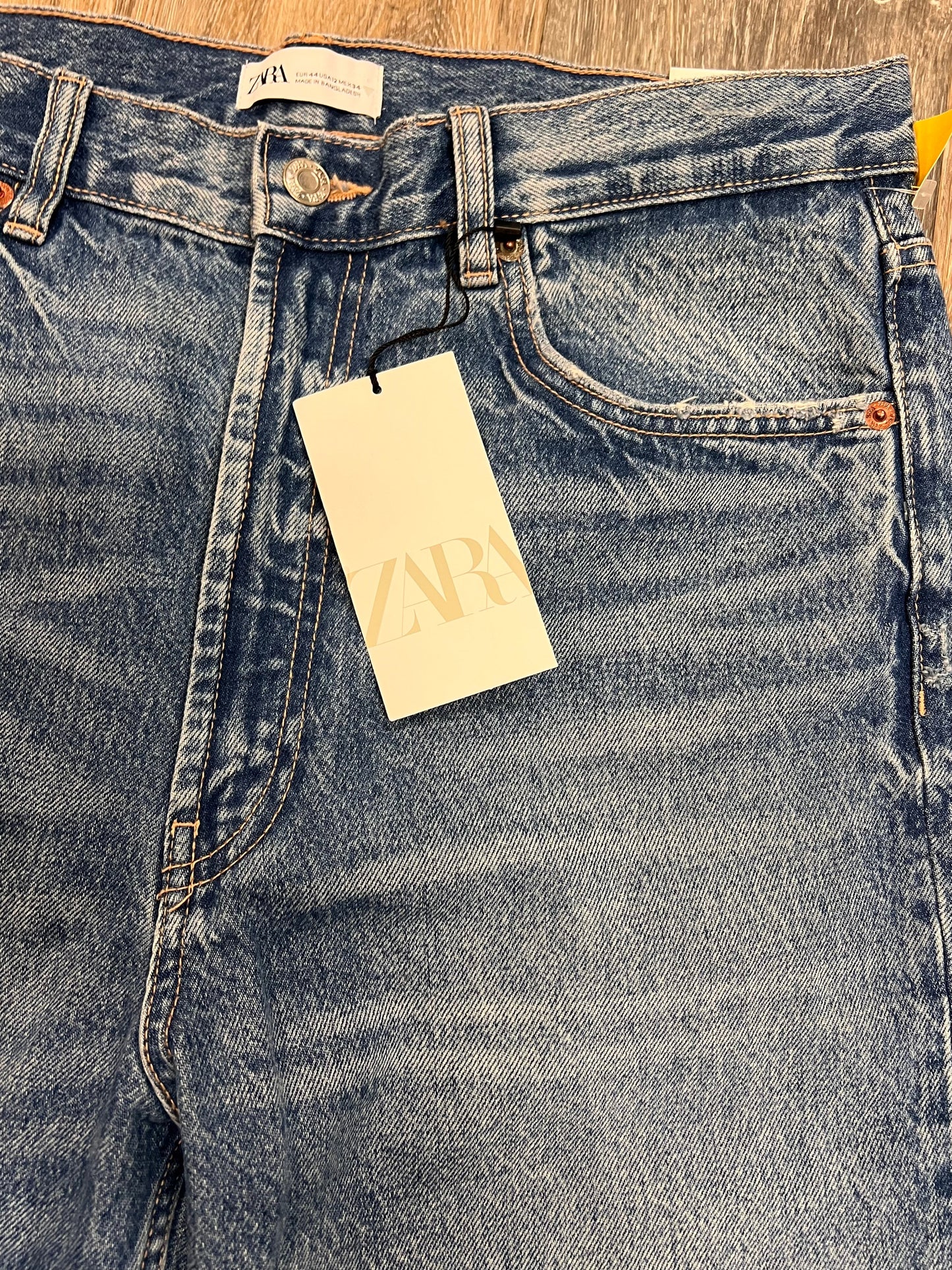 Jeans Straight By Zara In Blue Denim, Size: 12