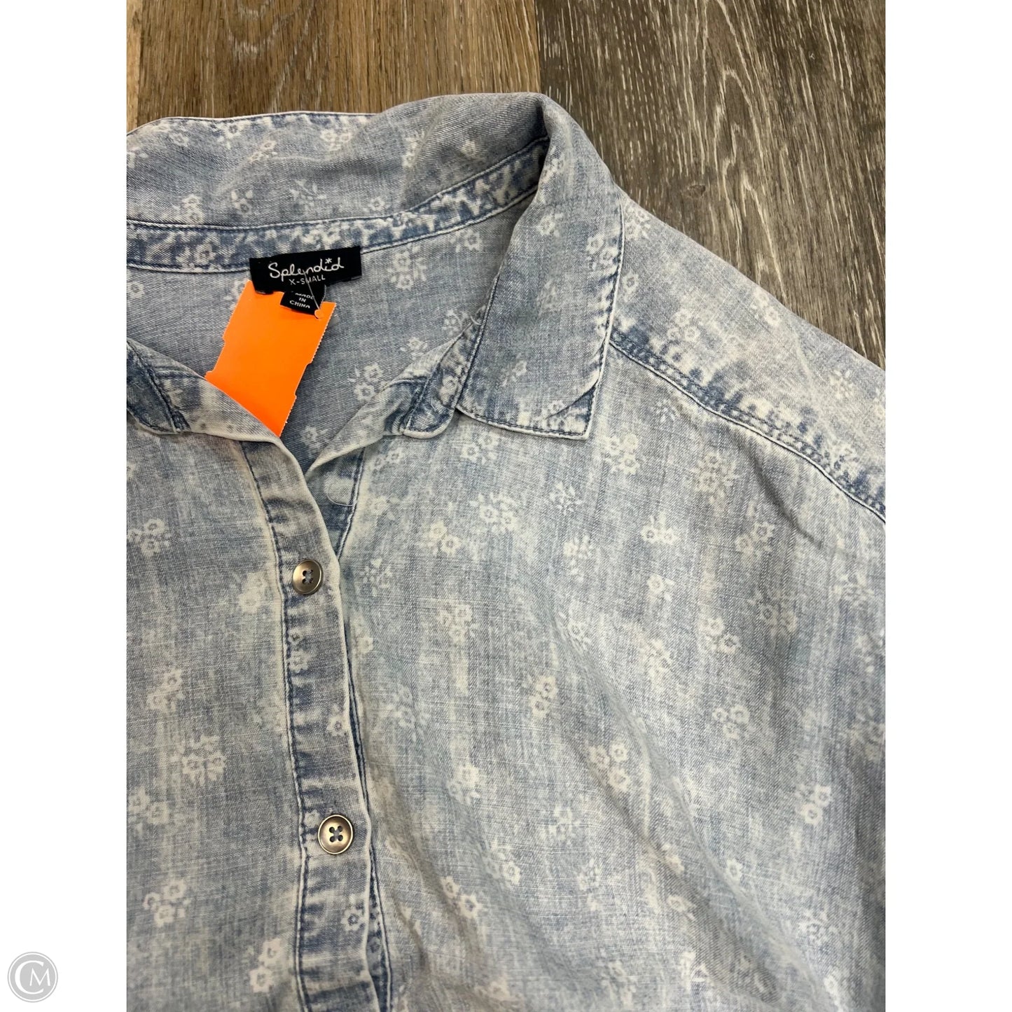 Blouse Short Sleeve By Splendid In Blue Denim, Size: Xs