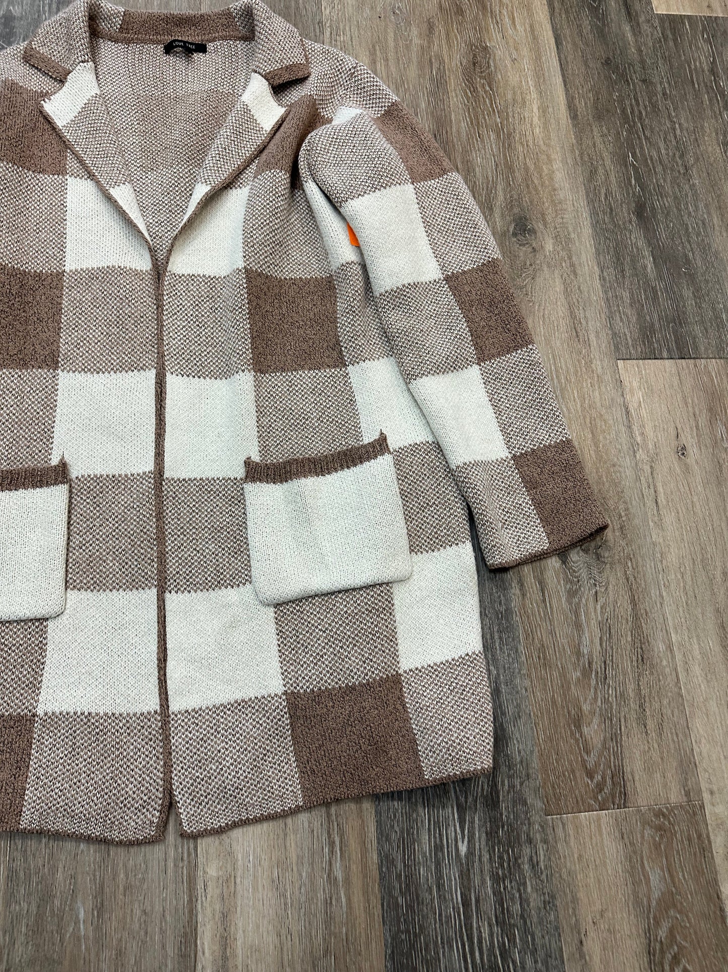 Sweater Cardigan By Love Tree In Tan, Size: L