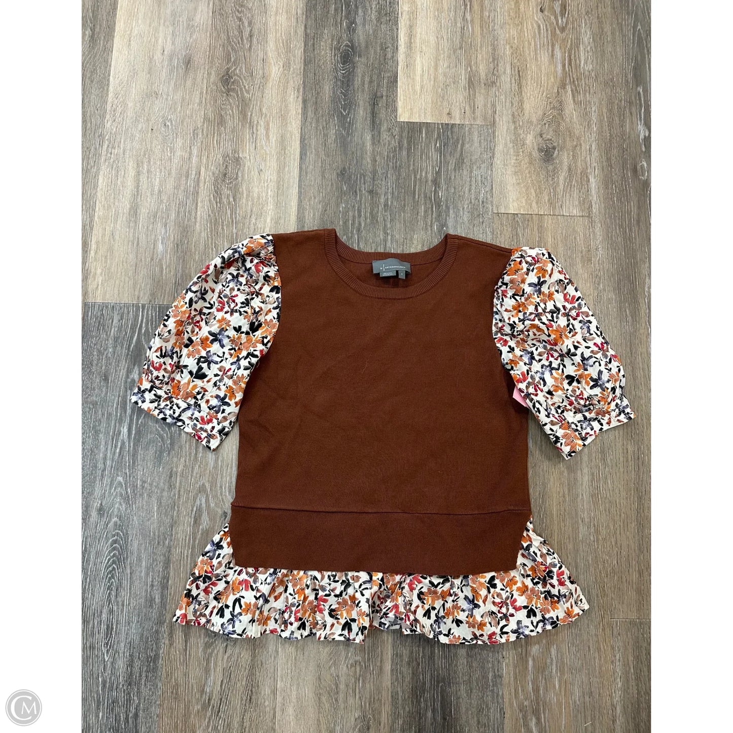 Blouse Short Sleeve By Anthropologie In Brown, Size: S
