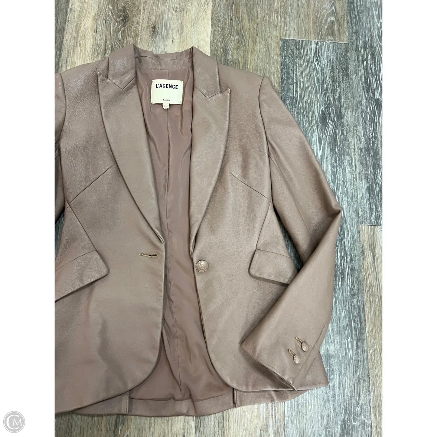 Blazer Leather Designer By L Agence In Tan, Size: 0