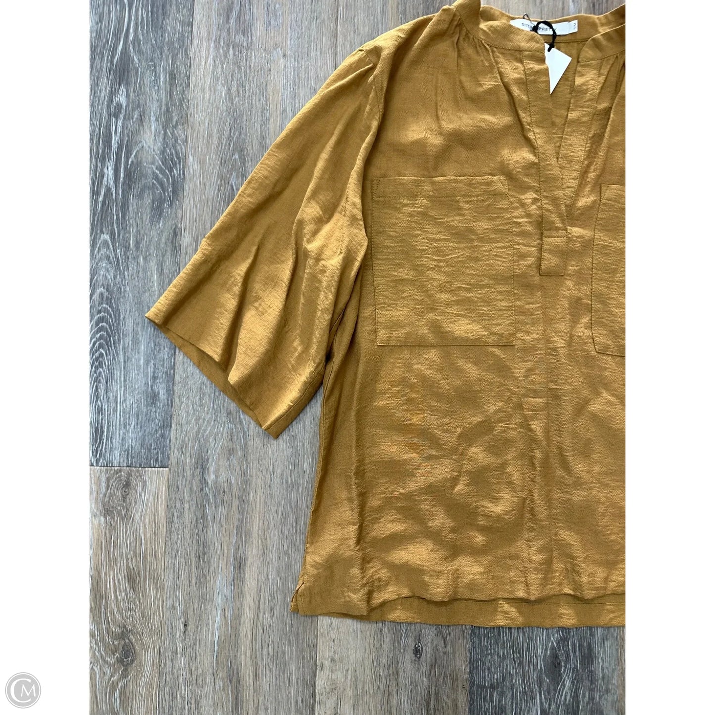 Blouse Short Sleeve By Sitting Pretty In Yellow, Size: S