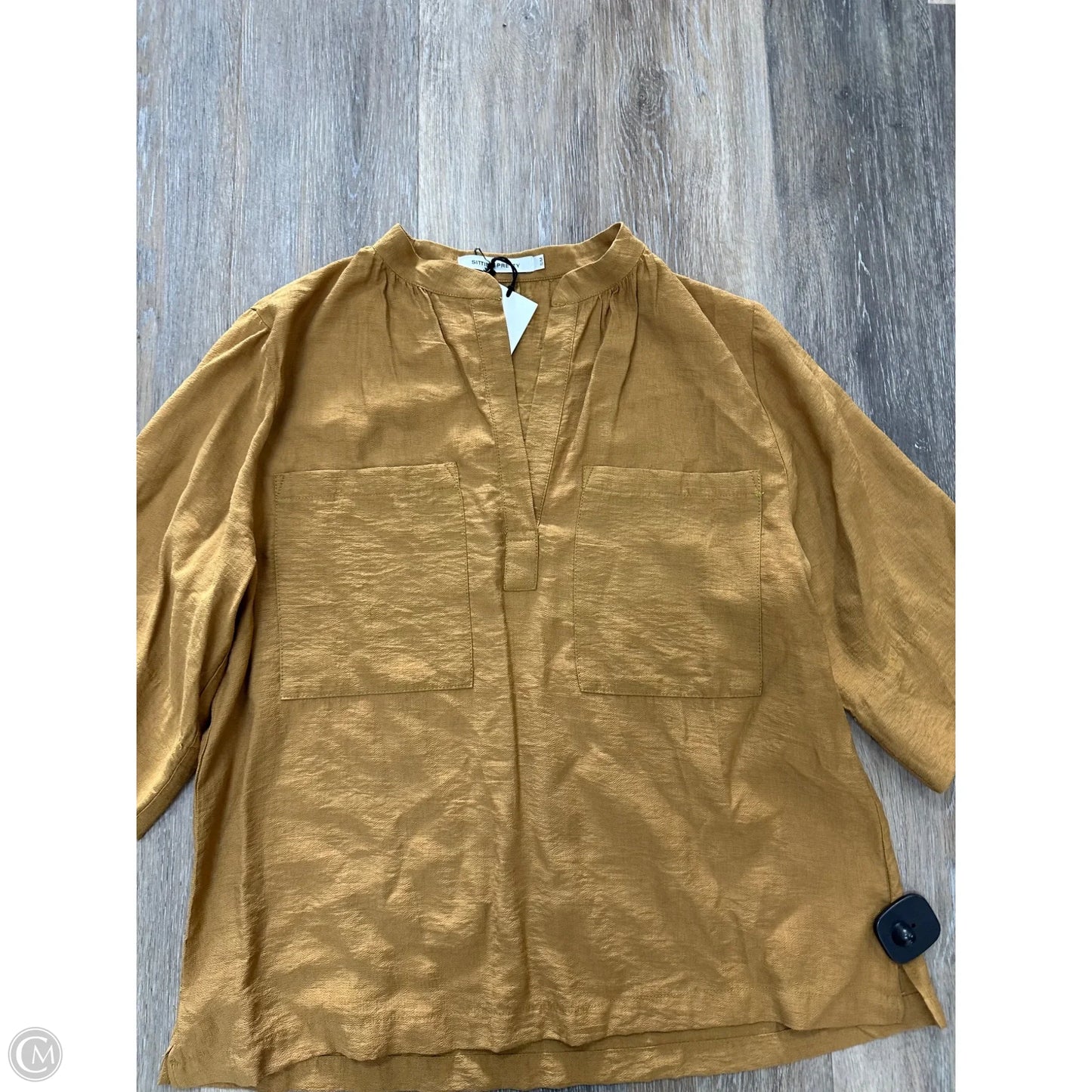 Blouse Short Sleeve By Sitting Pretty In Yellow, Size: S