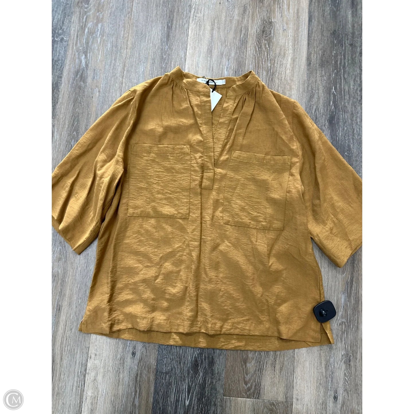Blouse Short Sleeve By Sitting Pretty In Yellow, Size: S