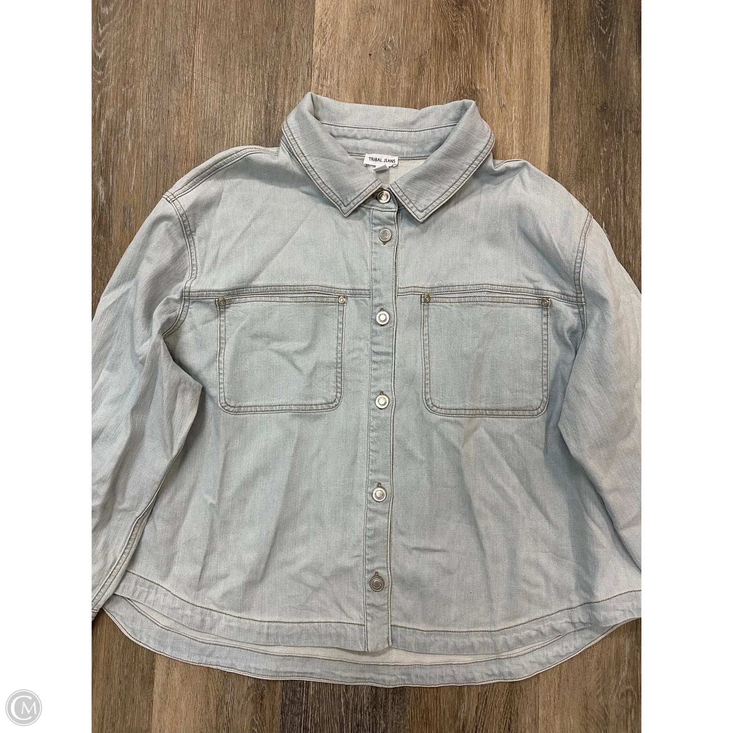 Jacket Shirt By Tribal In Blue Denim, Size: 1x