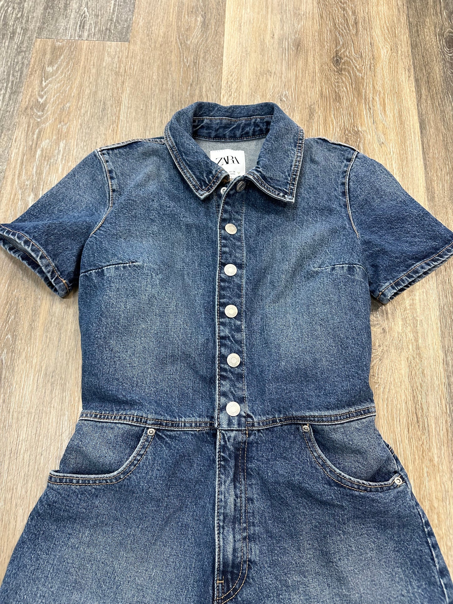 Romper By Zara In Blue Denim, Size: S