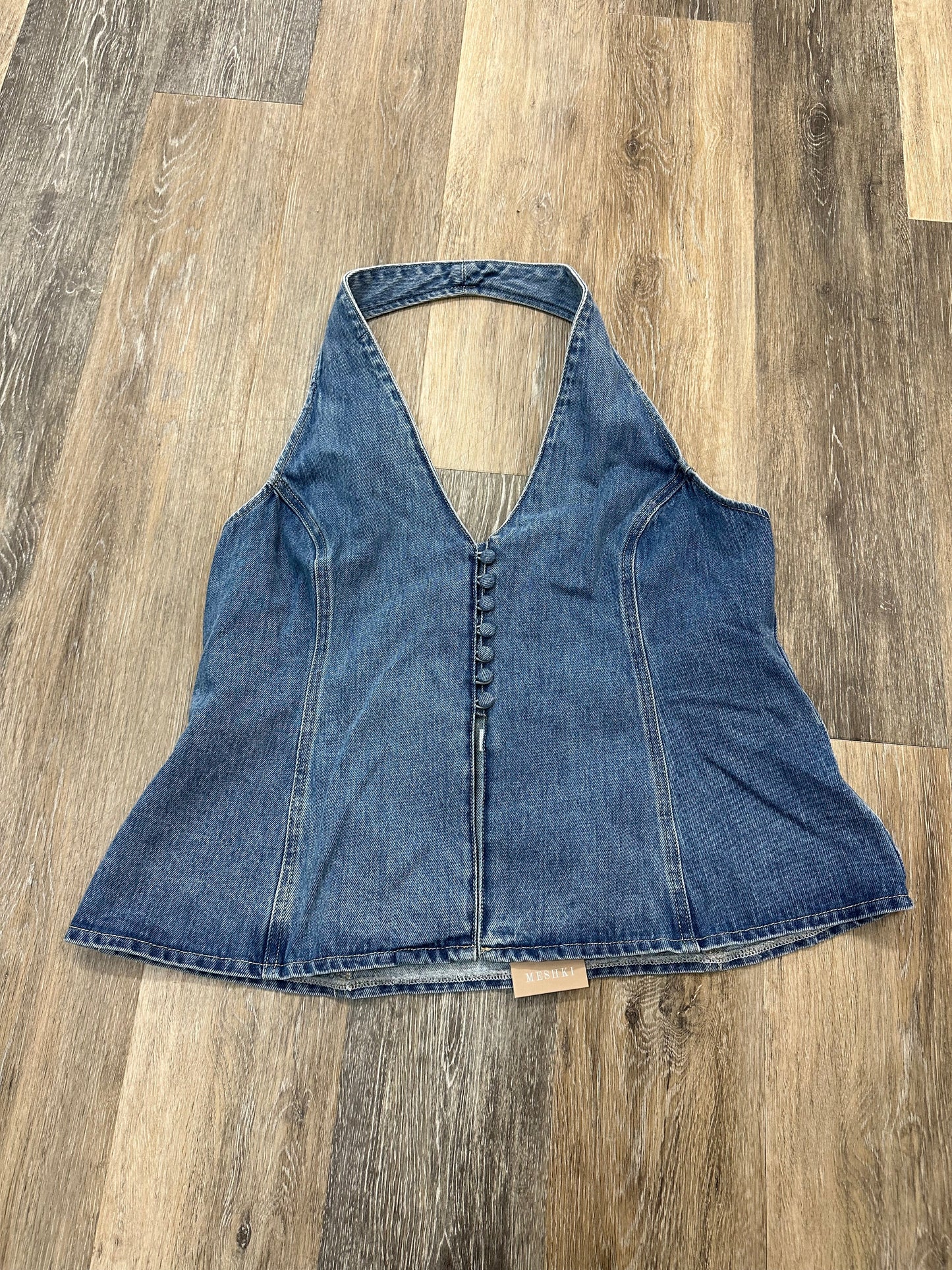 Top Sleeveless By Meshki In Blue Denim, Size: 3x