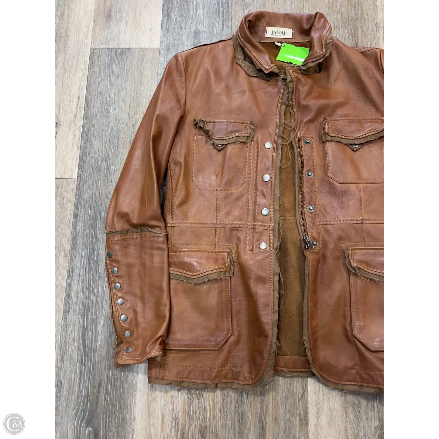 Jacket Leather Designer By JAKETT In Brown, Size: Xs