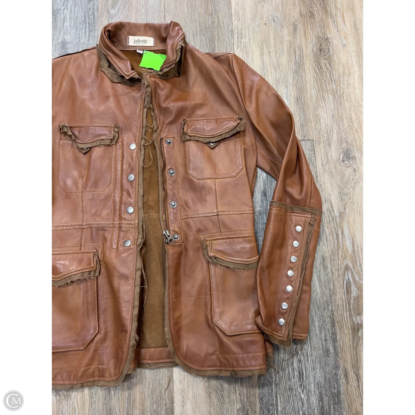 Jacket Leather Designer By JAKETT In Brown, Size: Xs